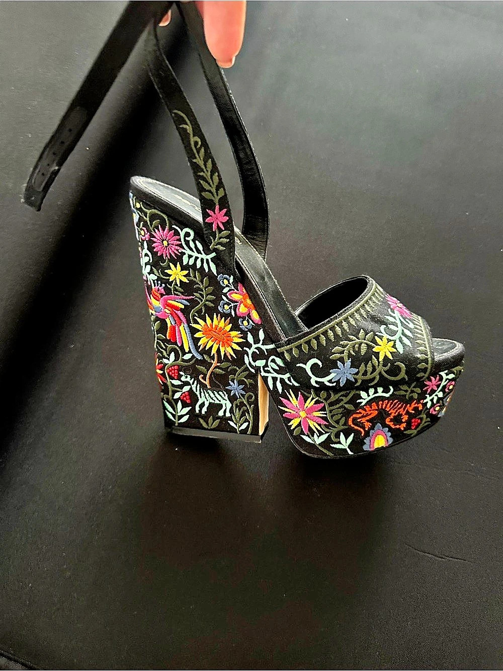 Sergio Rossi Floral Embroidered Heels in Black & Multicolor